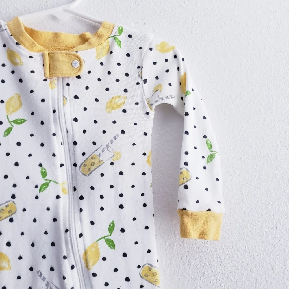 Burts Bees Polka-dot Lemon Long Sleeve Full Zip PJ Onesie